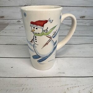 Gibson‎ Snowman Skiing Ceramic 6" Mug Hand Painted Winter coffee Cup Holiday